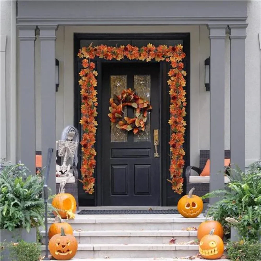 Fall Garland, 6FT Autumn Maple Leaf Velvet Pumpkin/Berry Garland Fall